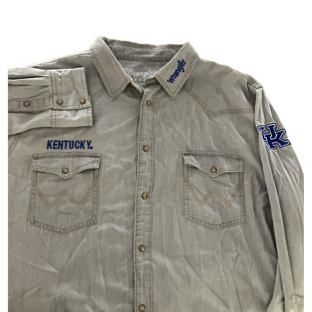 Wrangler Mens Shirt 2XL Embroidered Sleeves Western Rodeo Kentucky Wildcats Logo